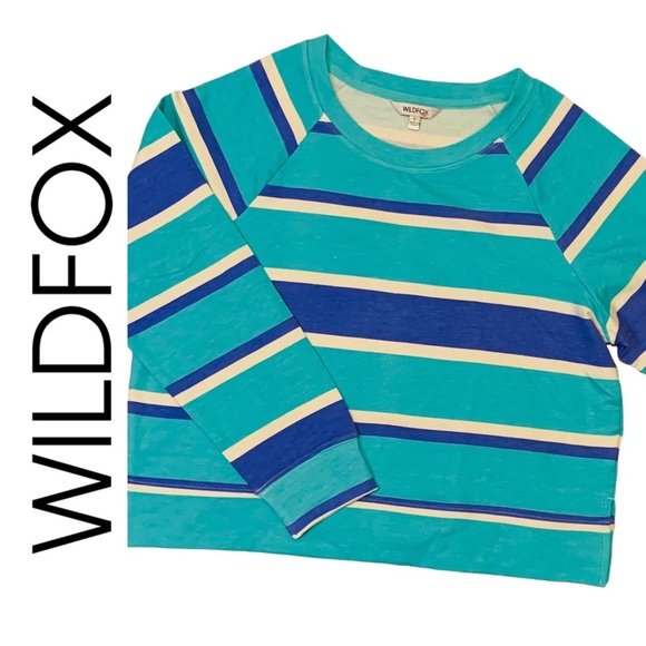 🔥SOLD🔥 WILDFOX Crew Neck Top and Bottoms Blue Striped Pajamas Set Size Small - Picture 7 of 9